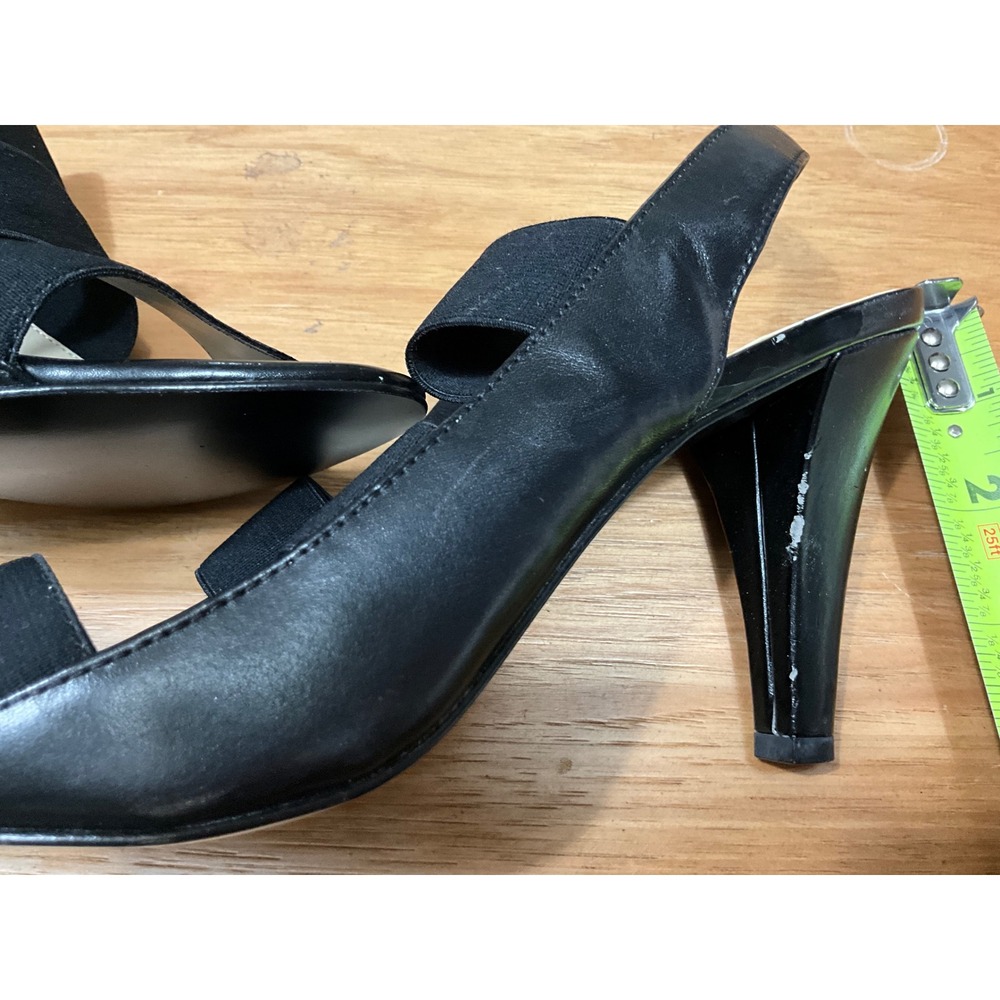 As is Ellen Tracy Josie Black Leather Strap Slingback Peep Toe Heels Size 8.5M - Picture 5 of 6